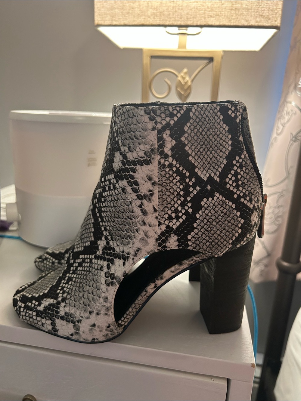 Charles by Charles David Ankle Bootie in Black & White Snake Print